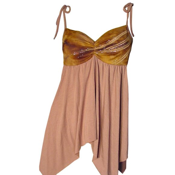 New Y2K Sleeveless Spaghetti Babydoll Top Tank Made USA Brown Princess Fairycore - Picture 2 of 6